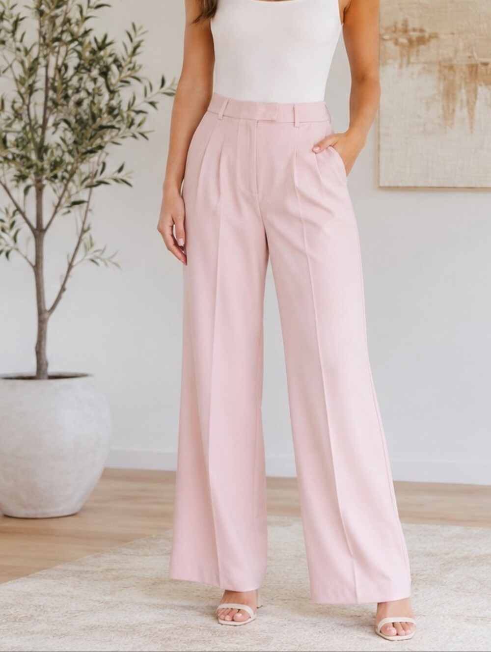 NIMIN High-Rise Wide Leg Trouser Dress Pants - Blush Pink Size Small NWT